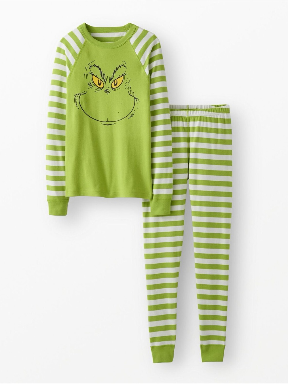 NWT Hanna Andersson Kids Christmas Lime Green Grinch Face Pajama Set Size 14-16